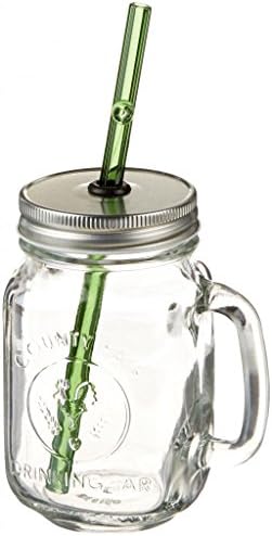 KOBO Art Garden 8" Glass Straw (Green with Heart Stamp) and 16oz Handled Jar Set