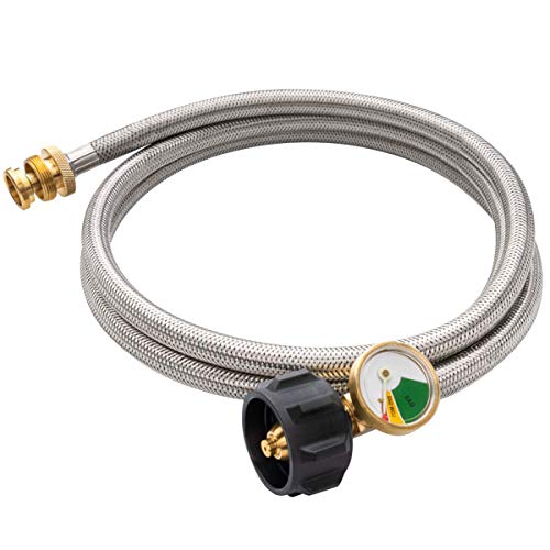 GASLAND Propane Hose with Gauge, 6ft Stainless Steel Braided Gas Line