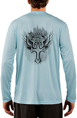 Rise Again Clothing Pink Tribal Cross Men's UPF 50+ Long Sleeve T-Shirt Large Arctic Blue