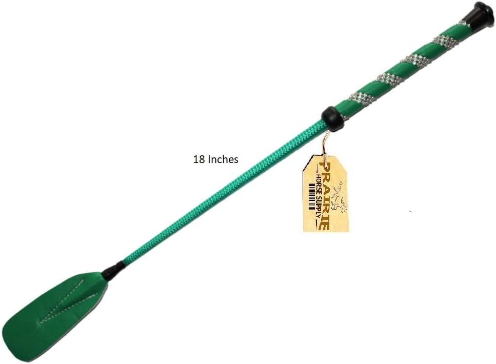 Jump Bat 18 Inch Riding Crop Horse and Rhinestone Decorated Handle (Green): Sports & Outdoors