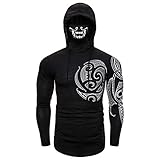 Mens Skull Print Mask Pullover Long Sleeve Hooded