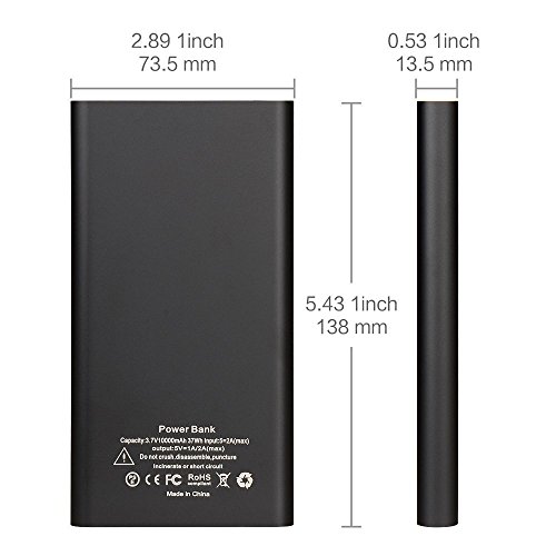 Onite 10000Mah External Battery Packs Power Bank for Samsung Galaxy S9, Note 8, S8, Plus, S7 S6 S5 S4 S3, J7 J5, LG Stylo 2 3, K7 K8, Rebel, V30 V20 G6 G5 G4 G3, Sony Xperia, Black