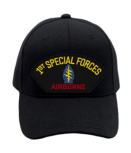 Patchtown 1st Special Forces Airborne Hat/Ballcap (Black) Adjustable One Size Fits Most