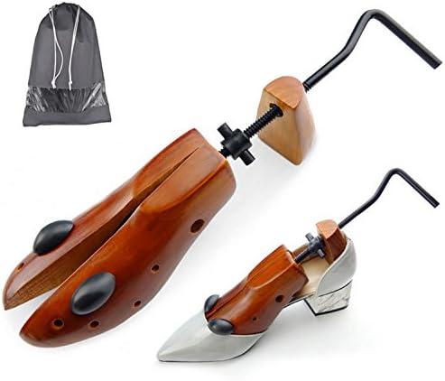 Agirlvct 2Pcs Cedar Wood Shoe Stretcher with Carrying Bag,Premium Professional 2-way Wooden Shoe Tree Shaper for Length &amp; Width Women Men Tight Shoes Wide Feet, Great Gift for Family(Large)