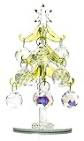 Tabletop Green Christmas Tree Glass with 12 Crystal Round Removable Ornaments - Christmas Holiday Décor Collection, 6