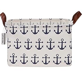 Sea Team Large Size Canvas Storage Bin Collapsible Shelf Basket Toy Organizer with Nautical Anchor Pattern, 16.5 by 11.8… 41I8KRnOBUL