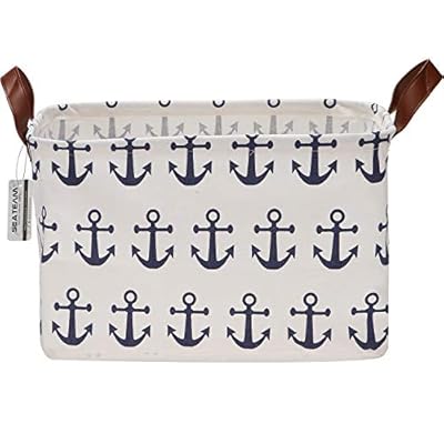 Sea Team Large Size Canvas Storage Bin Collapsible Shelf Basket Toy Organizer with Nautical Anchor Pattern, 16.5 by 11.8… 41I8KRnOBUL