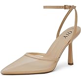 QIY Closed Toe Ankle Strap Heels Women Pumps Pointed Toe Heeled Sandals for Women Stiletto Wedding Dress Shoes