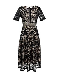 VFSHOW Vestido de encaje floral para mujer, para cóctel, boda, fiesta, línea A, vestido de media pierna
