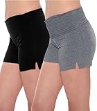 Fold-Over Waistband Stretchy Cotton-Blend Yoga Shorts