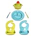 Baby Toddler Feeding Set - BPA Free Silicone Adjustable Bib Plates Bowls Spoons - Divided Plate Suction Bowl & Soft Spoon Teether- Self Feed, Easy Clean,Safe for Children, Waterproof Spill Resistant
