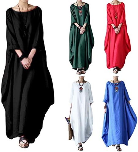beiguoxu Exotic Amorous Feelings Coolness Summer Casual Plus Size Solid Color Women 3/4 Sleeve Oversized Long Shirt Maxi Dress - Green XXL
