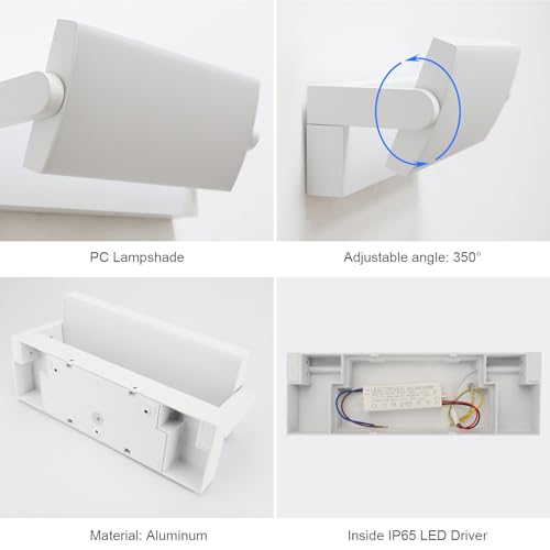 Klighten 45W Outdoor LED Wall Light IP65, Adjustable Wall Lights Outdoor Indoor Modern Aluminium for Entrance Terrace Gardens, 3480 Lumens, Warm White 3000K, White