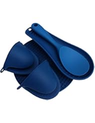 StylingUp Spoon Rest Trivet and Oven Mitts - Beautiful Classic Blue Silicone Kitchen Accessories Plus a Useful Rice Paddle - Make Cooking a Breeze With Your Set of 5 Kitchen Tools