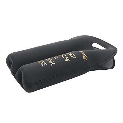 Wine Carrier Tote Bag- Durable Neoprene Wine/water Bottle Tote, Black - Great Gift That Keeps Wine Bottle Insulated on the Go (2-bottle) - Thumbnail 4