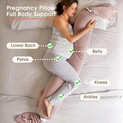 GGEROU Adjustable Pregnancy Pillow - Full Body Support for Side Sleeping - Adjustable Firmness and Shape - Supports Back, Legs, Belly, Hips for Pregnant Women - Removable Cover - Pink