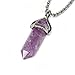 BRCbeads Gemstone Necklace, Amethyst Pendant Crystal Hexagonal Healping Point Reki Chakra Unisex Stainless Steel Chain 20''