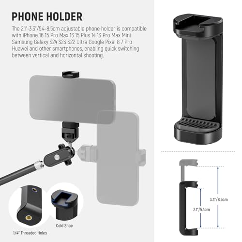 NEEWER 30" Articulating Magic Arm with Super Clamp/Action Cam Mount/Phone Holder, Overhead Camera Desk Mount Mic Boom Stand, Compatible with GoPro iPhone DSLR Webcam Microphone Video Recording, UA056