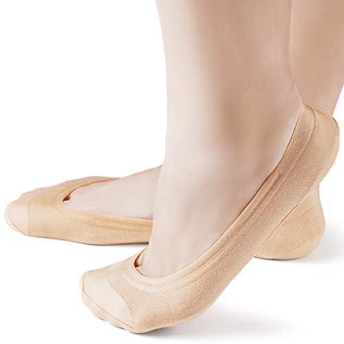 6 Pairs Women\'s No Show Socks Non Slip Cotton Invisible Hidden Thin Liner Socks for Flats Heels (Beige3Black3, Shoe Size 9-12)