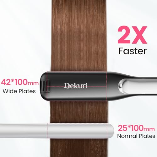 Dekuri Professional Hair Straightener, Large 42 mm Ceramic Water Based Hair Straightener with Adjustable Temperature 120°C-230°C, Black