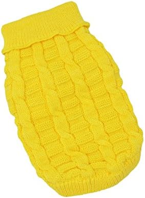 Dog Christmas Sweater Cable Knit Turtleneck Knitwear Puppy Pet Outerwear Clothes Yellow S