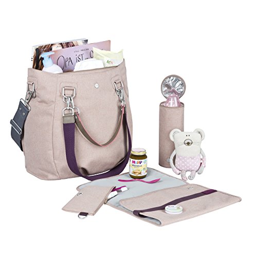 Lassig Green Label Mix 'n Match Diaper Bag Shoulder Bag Handbag Tote-Bag includes Matching Insulated Bottle Holder, wipeable Changing Mat, Stroller Hooks and lots of compartments, has different Colored Straps to Change Length of Bag, Rose