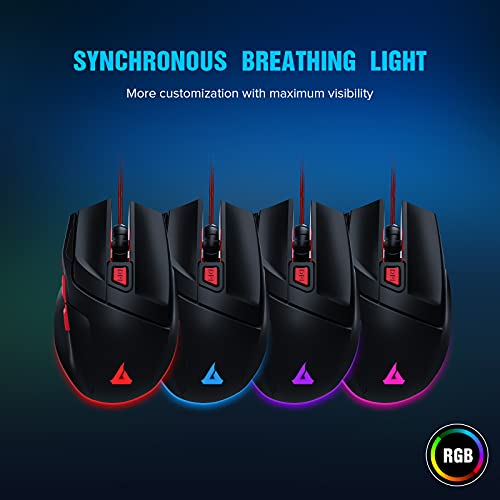 GTRACING Gaming Mouse Wired 7200 Dpi 6 Key Programmable Gamer Ergonomic USB Computer Mice Led Breathing Light Gamer Desktop Laptop Pc Gaming Mouse with Macro Recording for Windows,Mac,Pc Mice Gt790
