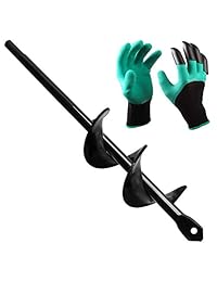 Blika Auger - Broca para plantas de jardín (1,60" x 9" Rapid Planter con guantes de jardín Genie, agujero para poste o paraguas para taladro hexagonal de 3 8")