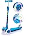OUTON Kick Scooter For Kids 3 Wheel Lean To Steer Adjustable Height PU 4 LED Flasing Wheels Blue