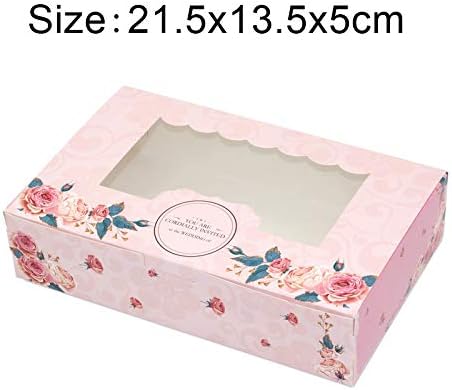 50 Pcs Paper Gift Box with Window Wedding Party Pink Rose Wreath Kraft Paper Box Cake Food Packaging Candy Cookies Cupcake