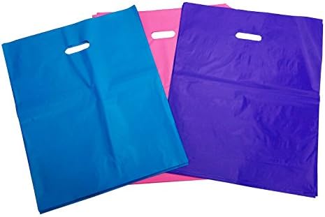 Shopping Bags, 60 ct, Large 15 X 18 X 4, Merchandise Bags with Handles, Expandable (20-Pink, 20-Purple, and 20-teal Bags per Pack) Boutiques, Stores