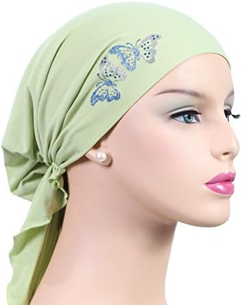 Luxury Pre-tied Rhinestone headscarves by Wig Galaxy, Color Chosen: 89-Light Green