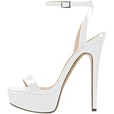 onlymakerheels Platform Stiletto High Heels for Women, Round Open Toe Ankle Strap Sexy Heeled Sandals for Wedding Party Dress