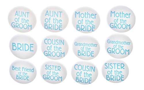 Set 12 Bride Groom Family Blue Turquoise Wedding 1.25" Pinback Buttons Pins
