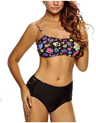 Lifeisbest Women Sexy Floral Bandeau High Waist Swimwear(M8-10)
