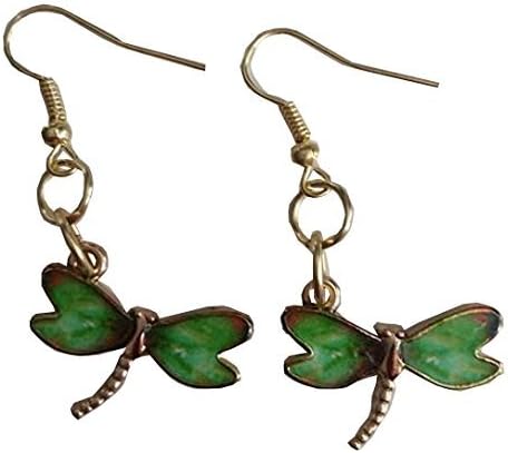 Green Dragonfly Dangle Earrings