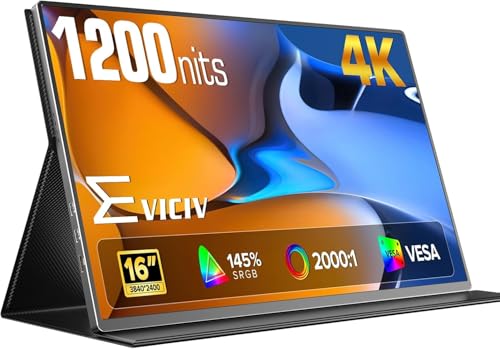 EVICIV Portable Monitor 4K 16 Zoll mit 1200 nits 145% sRGB 2000:1 16:10