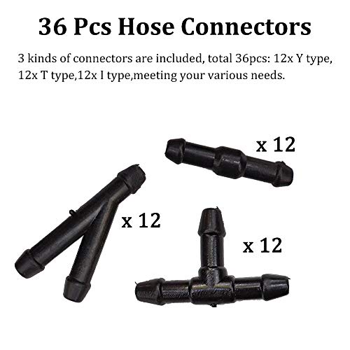 36Pcs Windshield Water Hose Connector,BUENNUS Car Windshield Washer Hose Connector 2-Way I Type 3-Way T/Y Type Nozzle Connectors Black Universal Windshield Wiper Fluid Tubing Pipe Fitting Splitter