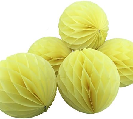 5 pcs 8" DIY Paper Honeycomb Balls Wedding Hanging Decor (Yellow)