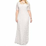 Samtree Womens Full Lace Plus Size Bridesmaid Wedding Cocktail Party Maxi Dress (UK 28 fit US 24 Plus,White)