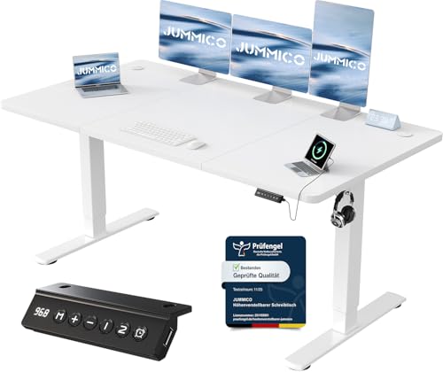 JUMMICO Höhenverstellbarer Schreibtisch 160 x 70 cm, USB-A-Anschluss