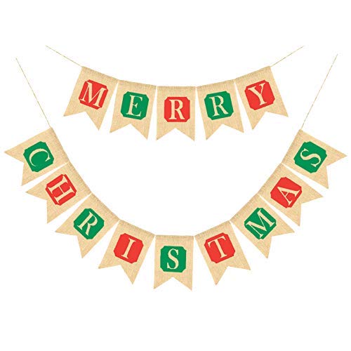 Merry Christmas Flags Banner Indoor Burlap Outdoor Bunting Banner Garland for Cafe Restaurant Party Garden Decoration