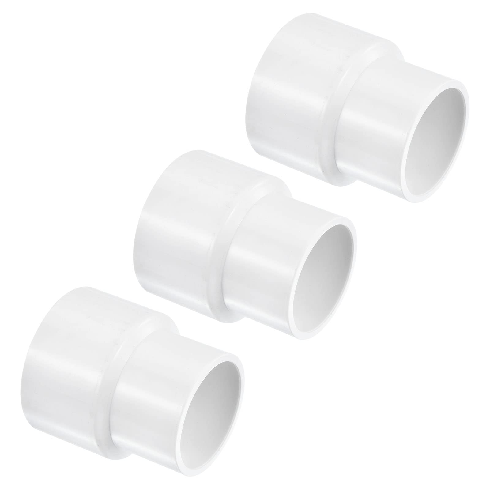 PATIKIL PVC Reducer Pipe Fitting 50mm to 40mm ID, 3 Pack Straight Coupling Adapter Connector, White