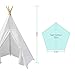 JOYNOTE Teepee Kids Tent with Thick Mat & Carry Case & Decorations Star Stickers & Flag - 5 Wooden Poles Canvas Tipi (White)