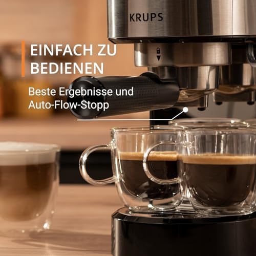 Virtuoso Essential Espresso-Siebträgermaschine, 15 bar, Edelstahl-Applikationen, schlankes Design, Bedienfeld mit 4 Funktionen, inkl. Barista-Zubehör, Edelstahl, XP441810
