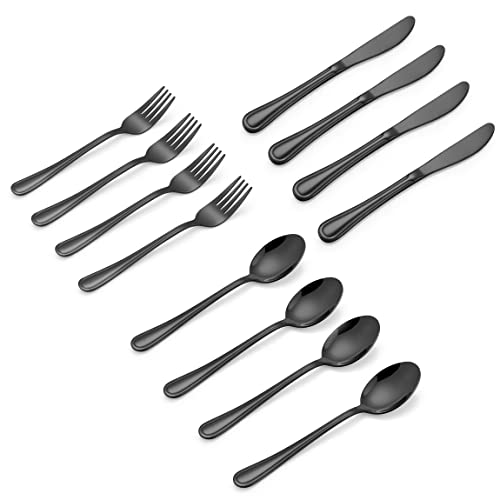 LIANYU 12-piece Black Kids Silverware Set Stainless