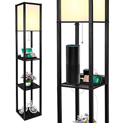 SHINE HAI 3-in-1 Shelf Floor Lamp with 2 USB Ports and 1 Power Outlet, 3-Tiered LED Shelf Floor Lamp, Shelf & Storage… 41I9ESTGt3L. SS400