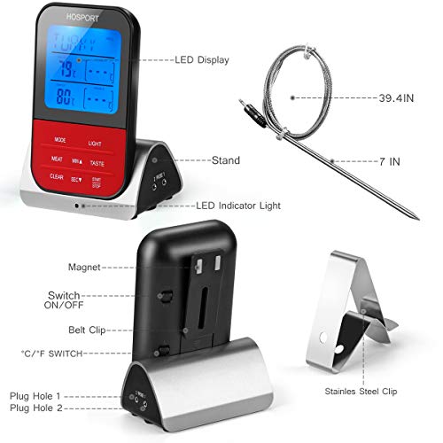 HOSPORT Wireless Meat Thermometer Waterproof Digital Cooking Thermometer for Oven BBQ Grill Kitchen Food Smoker Cooking (Red) - Thumbnail 6