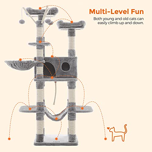 FEANDREA Cat Tree, Large Cat Tower, 64.6 Inches, Cat Activity Center