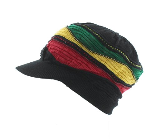Milani Rasta-Inspired Patterned Woven Beanie with Bill